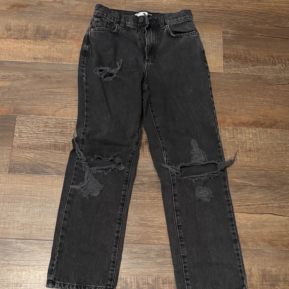 Garage Black Distressed Straight Leg Jeans